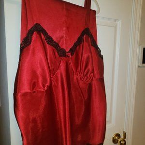 Cacique Vintage Red Satin PJs Plus Size 18/20 Black lace Trim Top and Pants